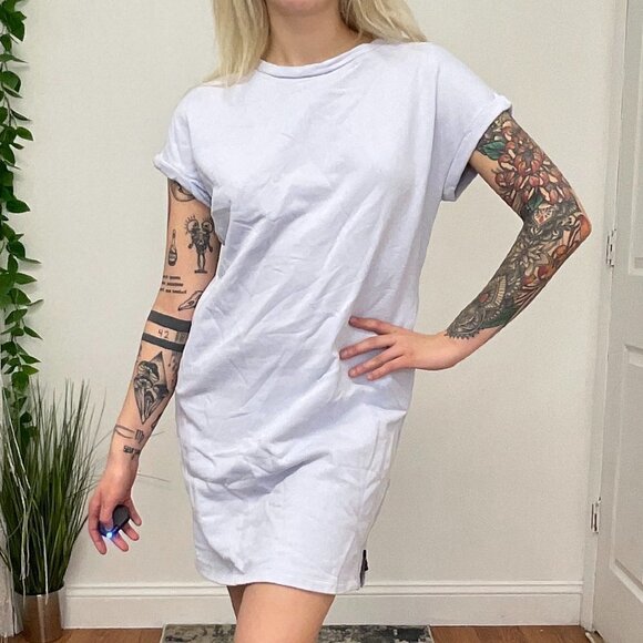 Fire + Ice Pullover Crew Neck Anica Shift Dress Short Sleeve Size S Blue - Picture 2 of 9